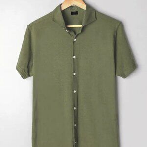 Brisk Military Green Knitted Soft Pique Short Sleeve Shirt